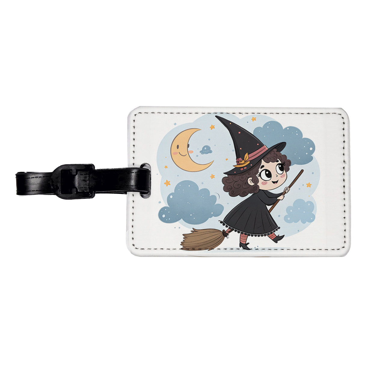 Kawaii Witch Broom Halloween Travel Faux Leather Luggage Tag