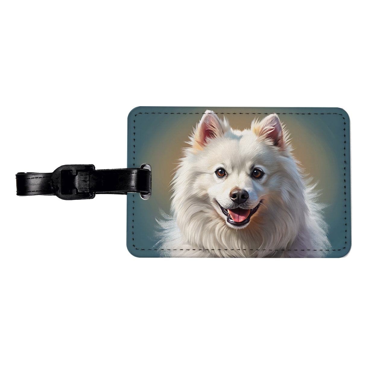American Eskimo Dog Illustration Travel Faux Leather Luggage Tag