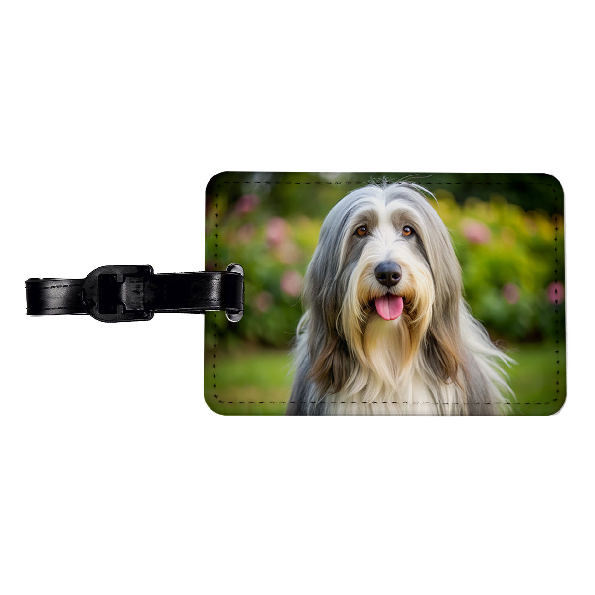 Bearded Collie Dog Photo Travel Faux Leather Luggage Tag
