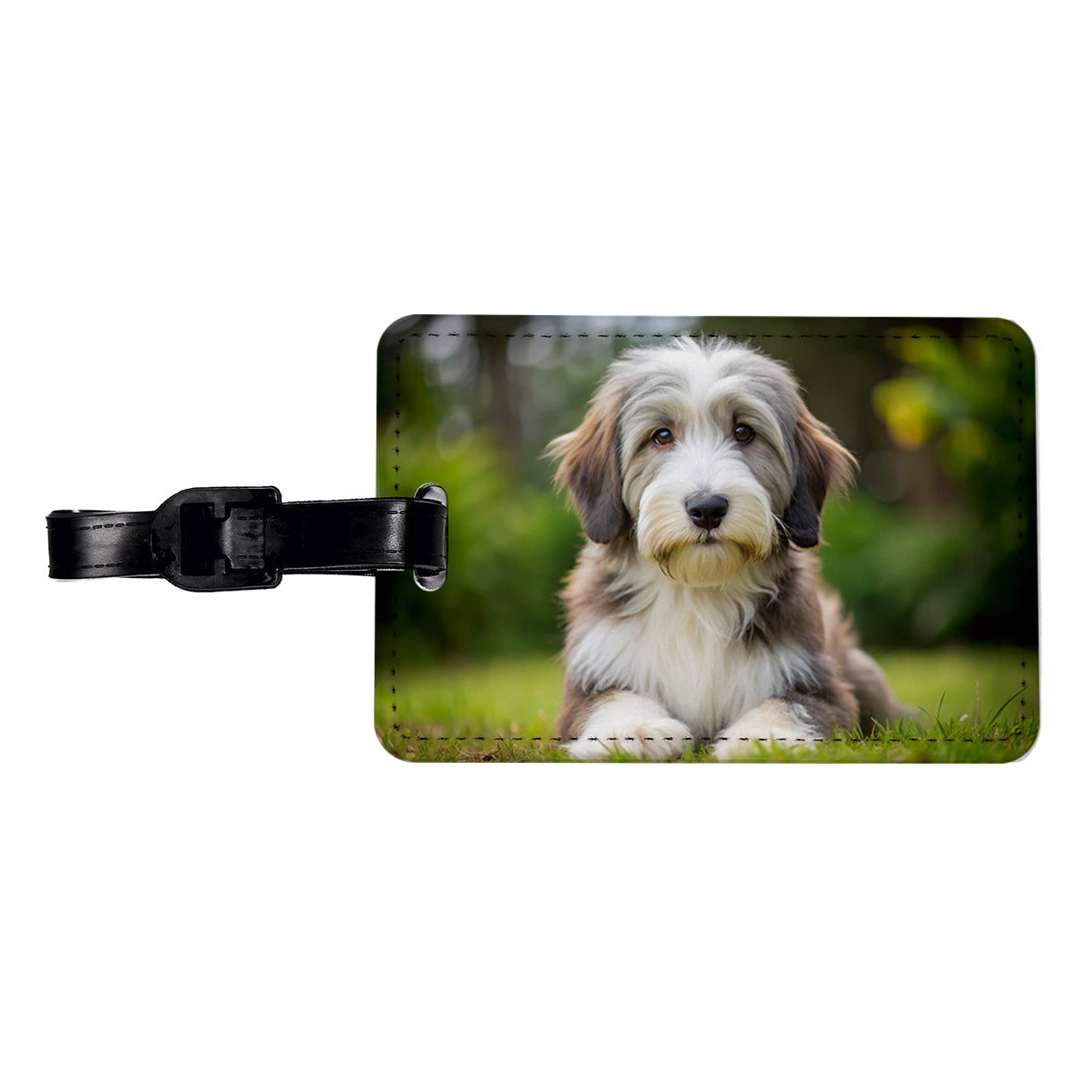 Bearded Collie Dog Puppy Photo Travel Faux Leather Luggage Tag