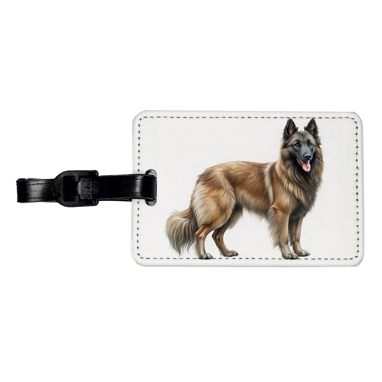 Belgian Tervuren Dog Illustration Travel Faux Leather Luggage Tag