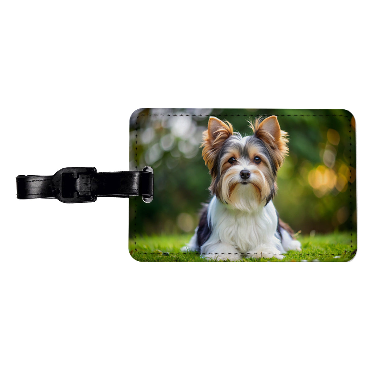 Biewer Terrier Dog Photo Travel Faux Leather Luggage Tag