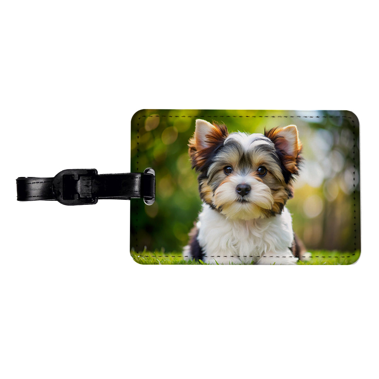Biewer Terrier Dog Puppy Photo Travel Faux Leather Luggage Tag