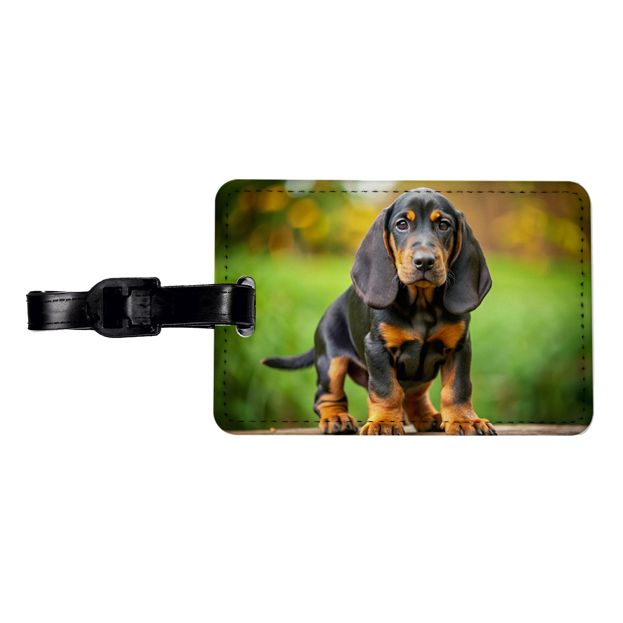 Black And Tan Coonhound Dog Puppy Photo Travel Faux Leather Luggage Tag