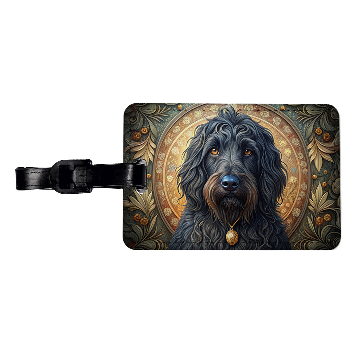 Black Russian Terrier Dog Art Nouveau Travel Faux Leather Luggage Tag