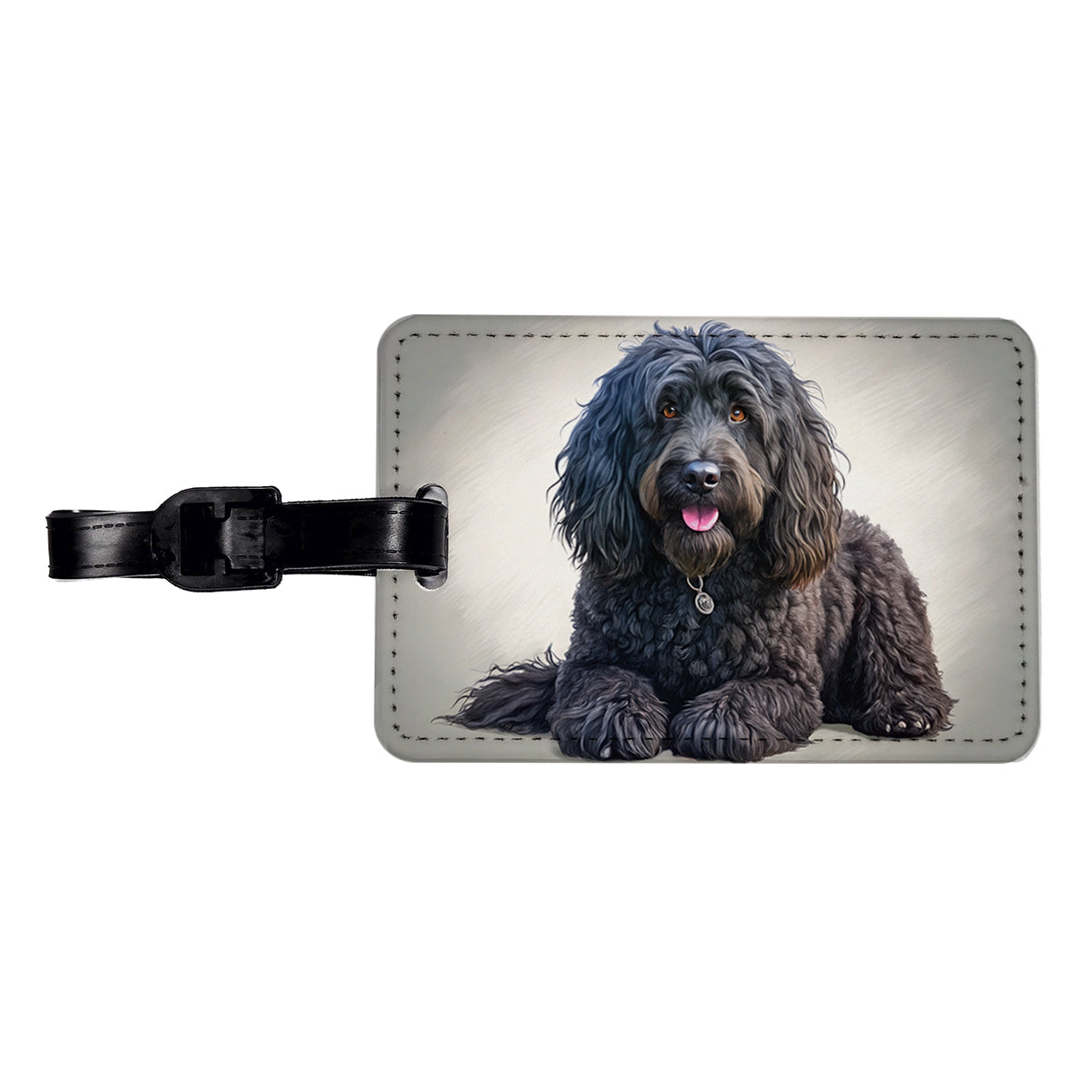 Black Russian Terrier Dog Illustration Travel Faux Leather Luggage Tag