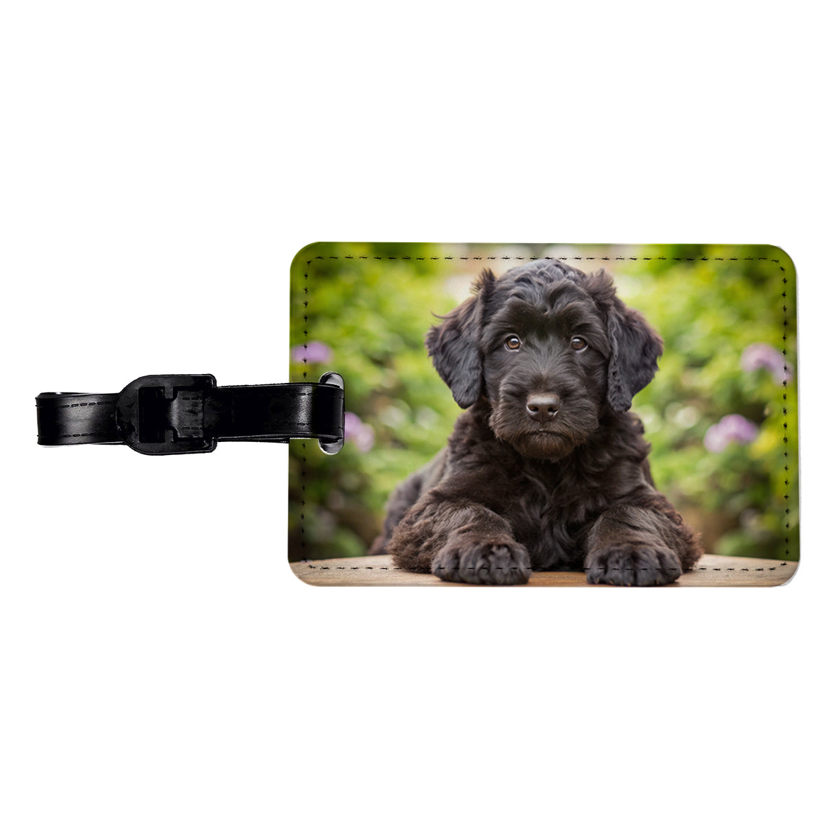 Black Russian Terrier Dog Puppy Photo Travel Faux Leather Luggage Tag