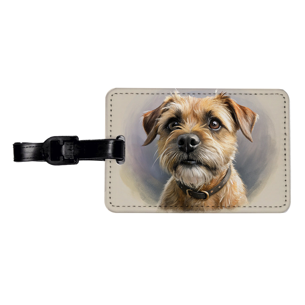 Border Terrier Dog Illustration Travel Faux Leather Luggage Tag