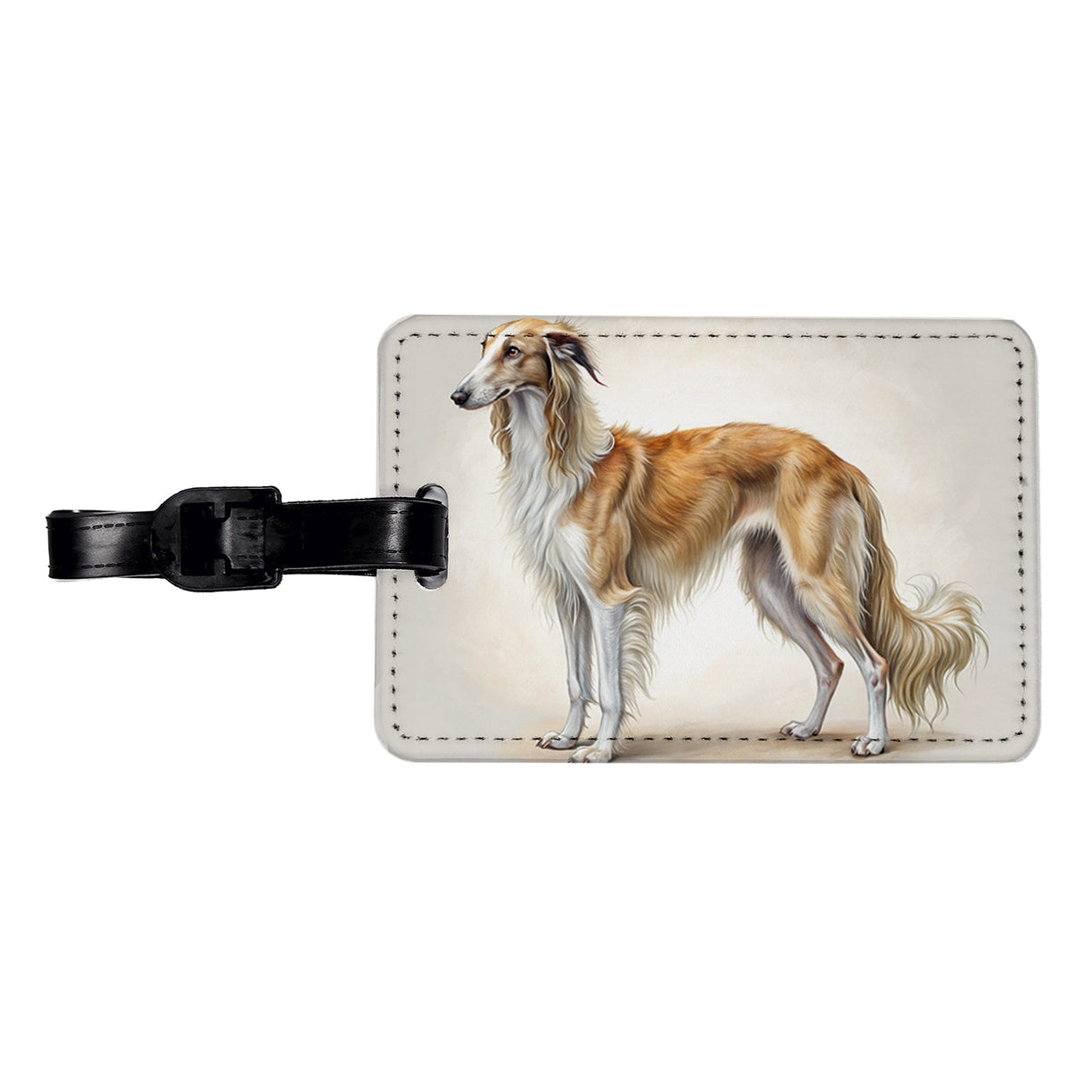 Borzoi Dog Illustration Travel Faux Leather Luggage Tag