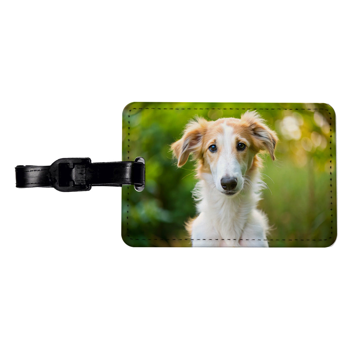 Borzoi Dog Puppy Photo Travel Faux Leather Luggage Tag