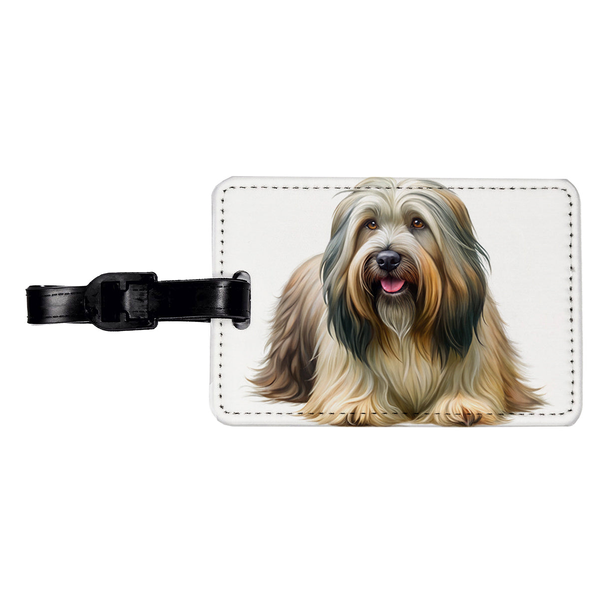 Briard Dog Illustration Travel Faux Leather Luggage Tag