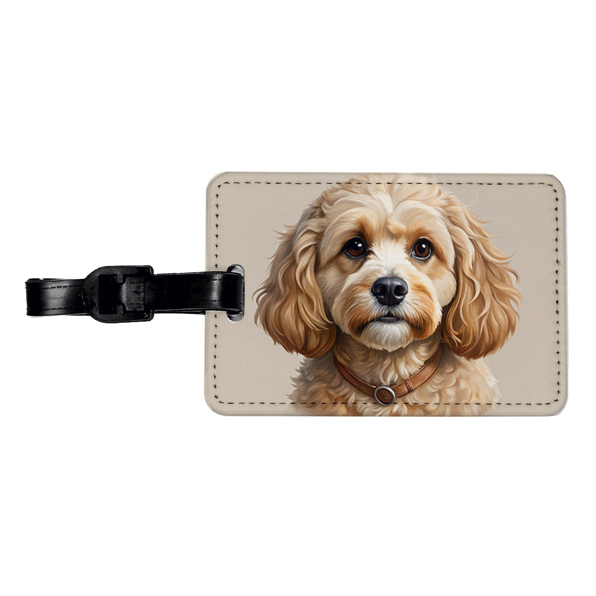 Cavapoo Dog Illustration Travel Faux Leather Luggage Tag