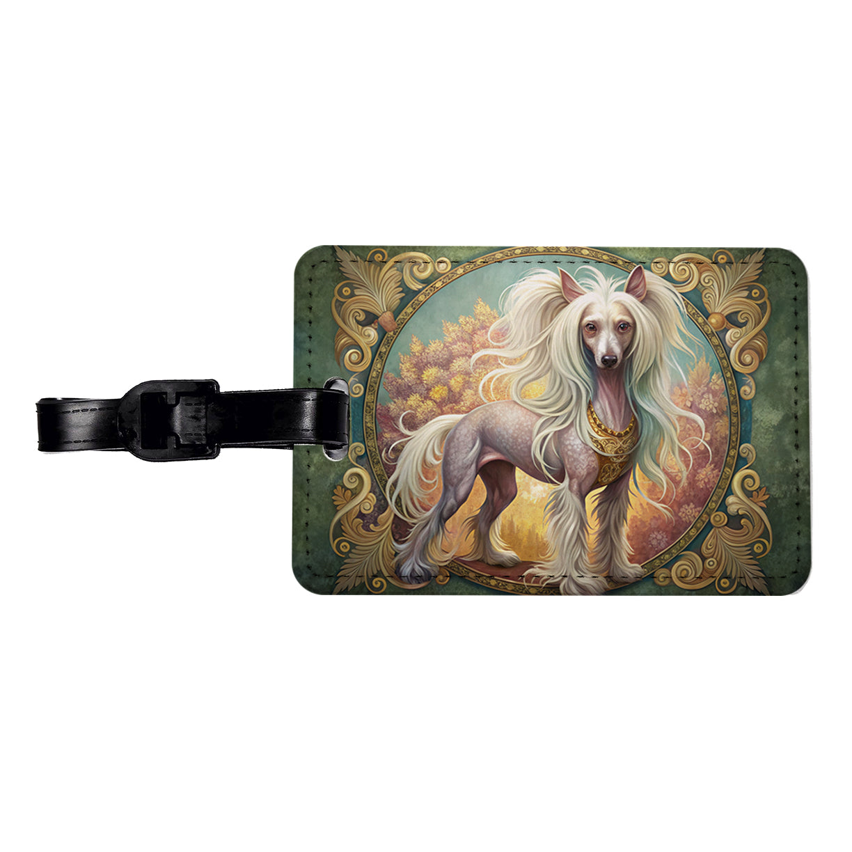 Chinese Crested Dog Art Nouveau Travel Faux Leather Luggage Tag