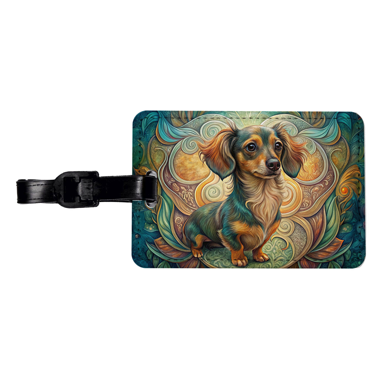 Chiweenie Dog Art Nouveau Travel Faux Leather Luggage Tag
