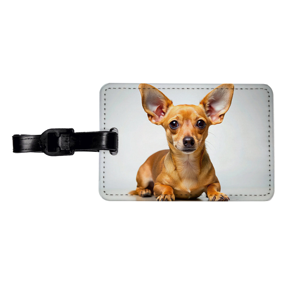 Chiweenie Dog Photo Travel Faux Leather Luggage Tag