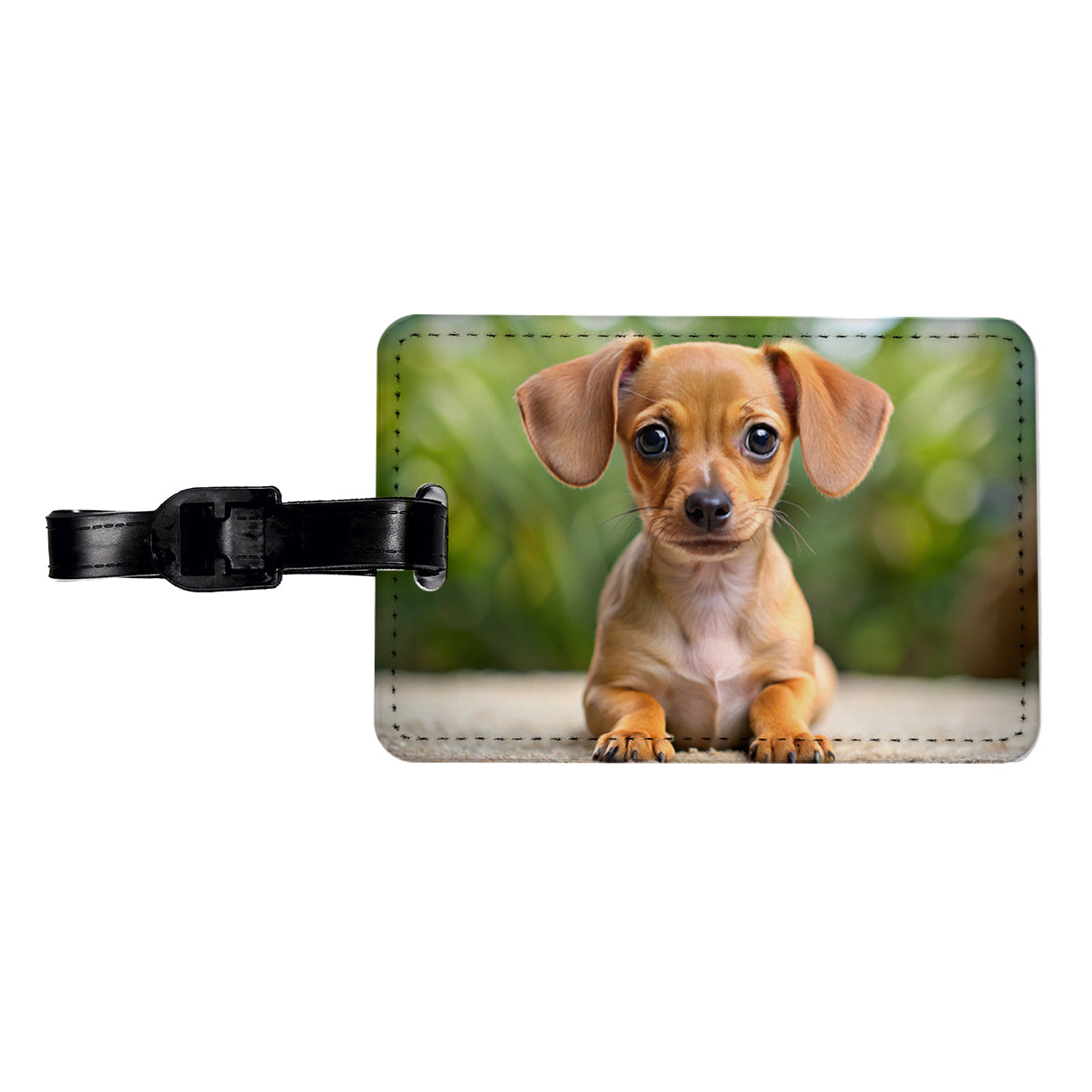 Chiweenie Dog Puppy Photo Travel Faux Leather Luggage Tag