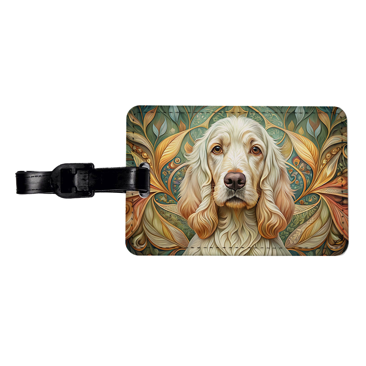 Clumber Spaniel Dog Art Nouveau Travel Faux Leather Luggage Tag