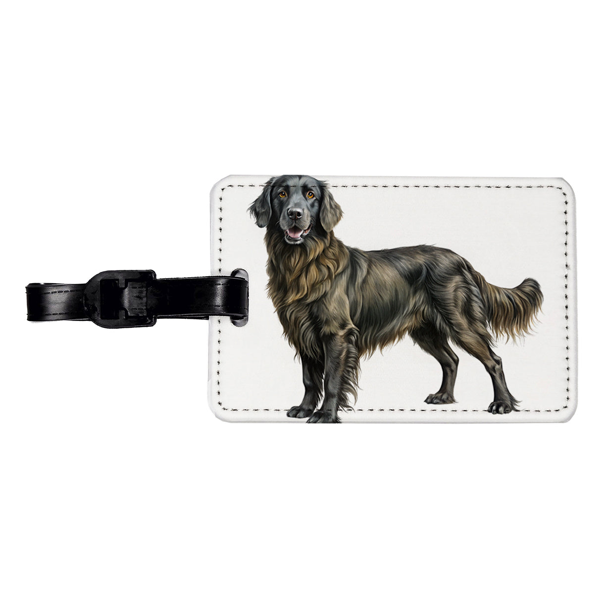 Flat Coated Retriever Dog Illustration Travel Faux Leather Luggage Tag
