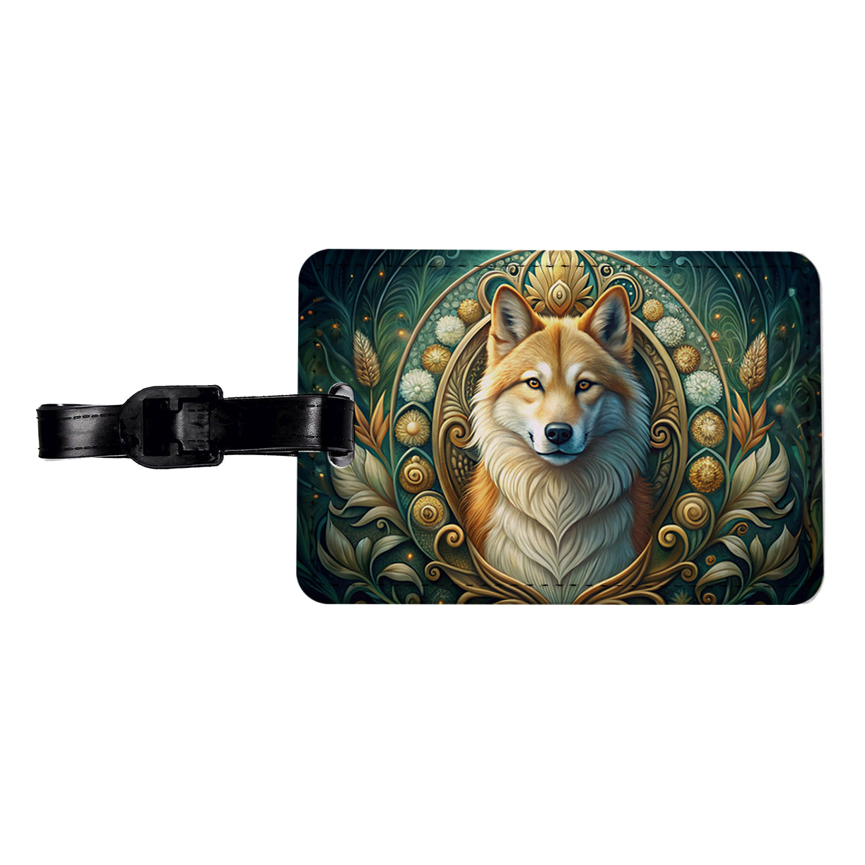 Icelandic Sheepdog Dog Art Nouveau Travel Faux Leather Luggage Tag