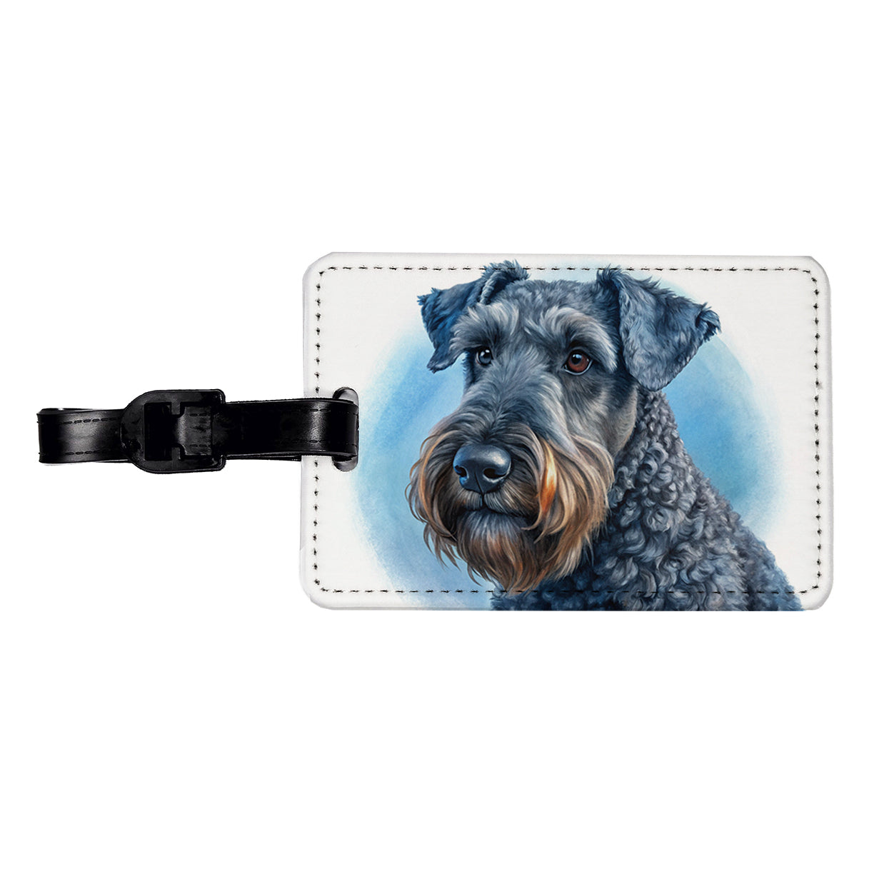 Kerry Blue Terrier Dog Illustration Travel Faux Leather Luggage Tag