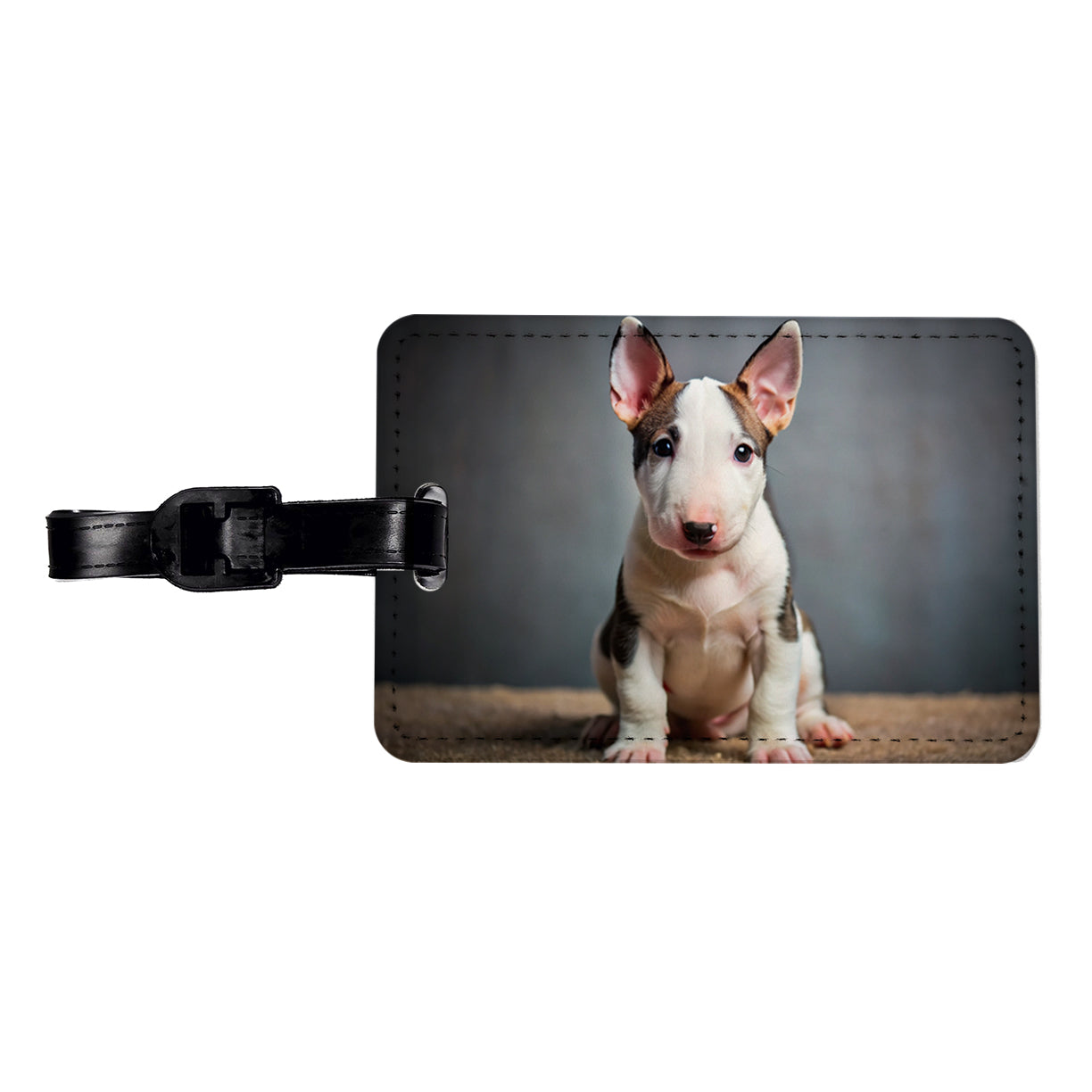 Miniature Bull Terrier Dog Puppy Photo Travel Faux Leather Luggage Tag