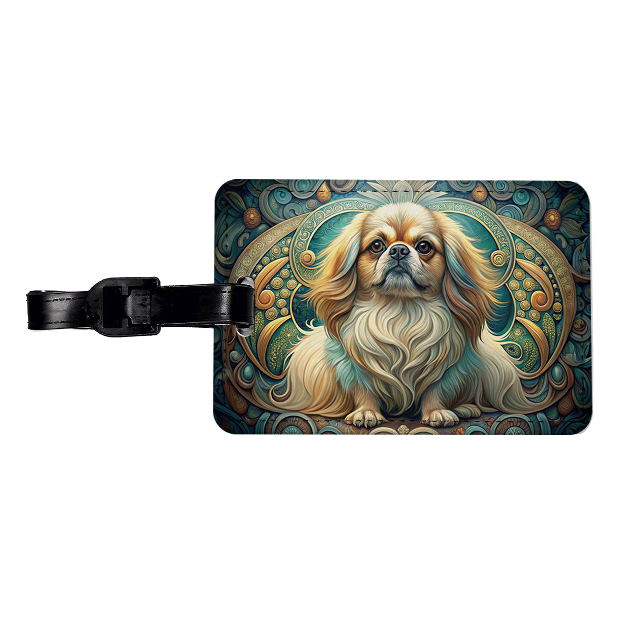 Pekingese Dog Art Nouveau Travel Faux Leather Luggage Tag