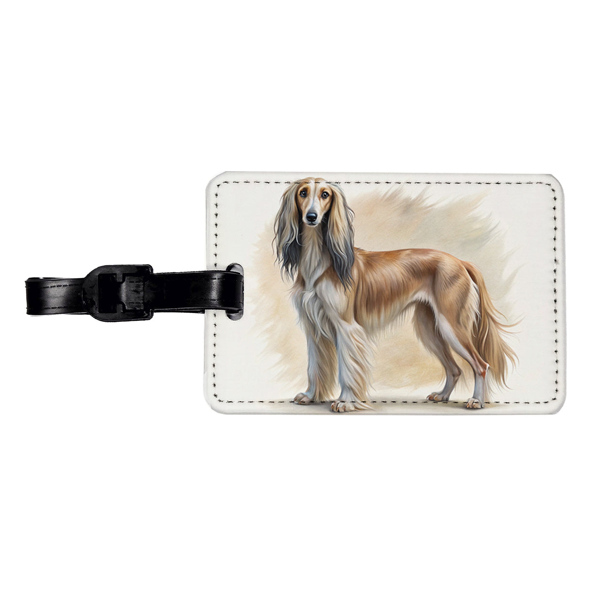 Saluki Dog Illustration Travel Faux Leather Luggage Tag