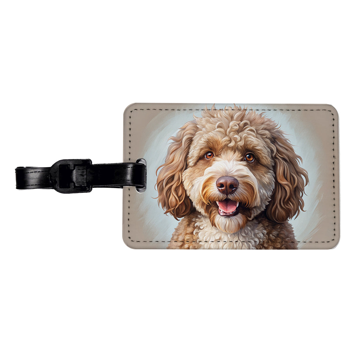 Spanish Water Dog Illustration Travel Faux Leather Luggage Tag