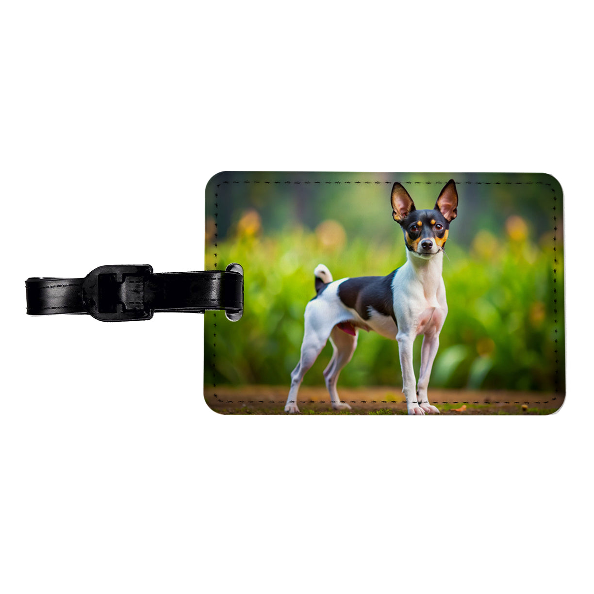 Toy Fox Terrier Dog Photo Travel Faux Leather Luggage Tag