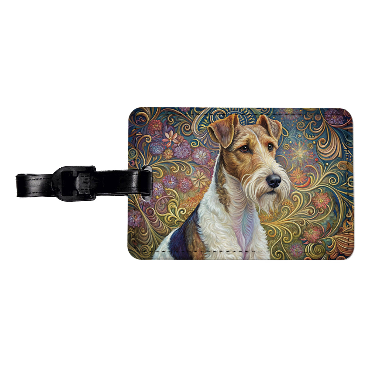 Wire Fox Terrier Dog Art Nouveau Travel Faux Leather Luggage Tag