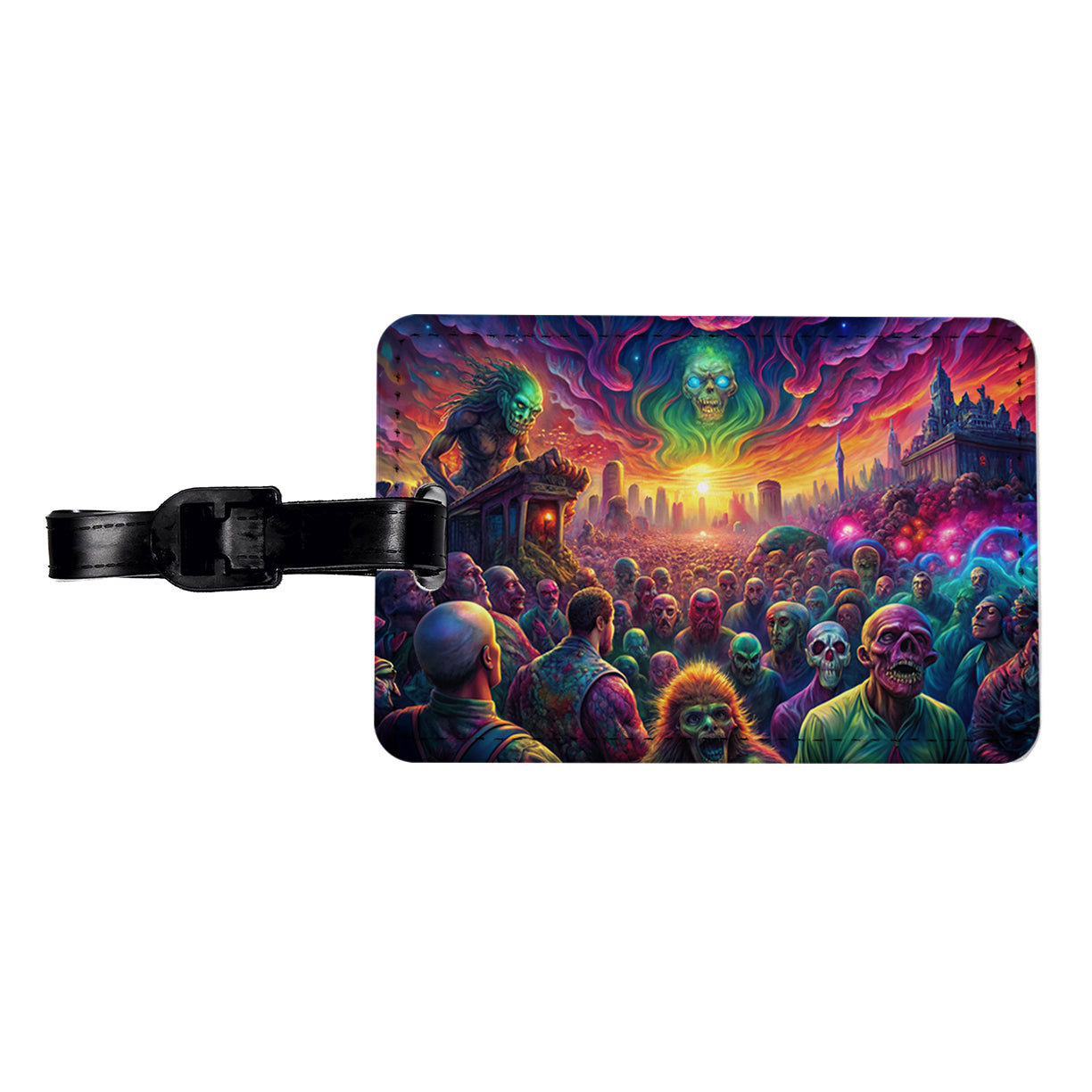 Psychedelic Zombie Outbreak Travel Faux Leather Luggage Tag