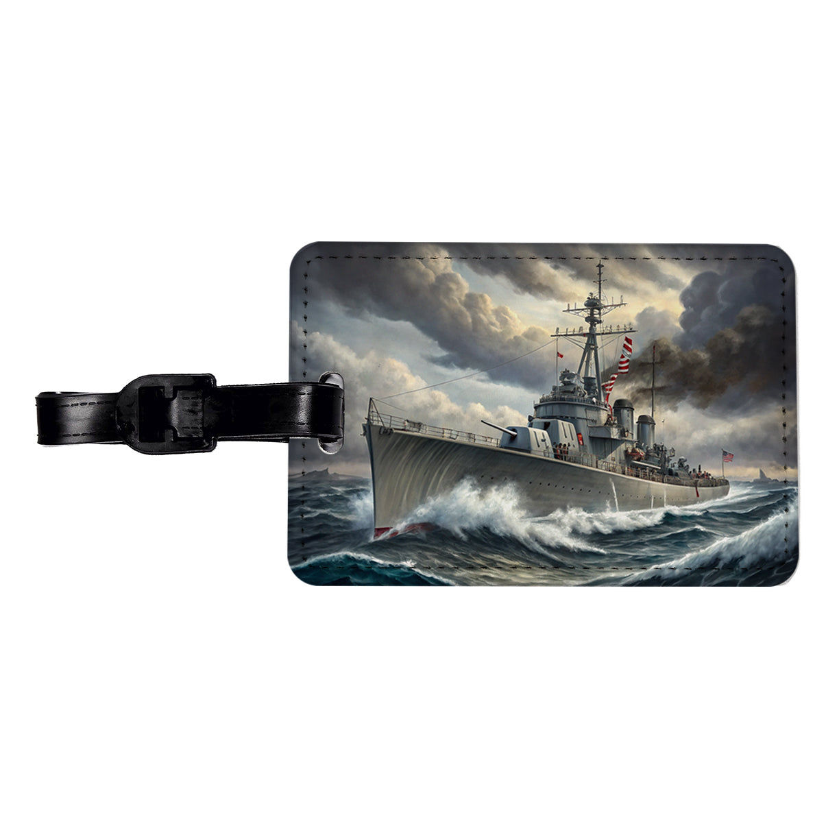 WWII Navy Destroyer Travel Faux Leather Luggage Tag
