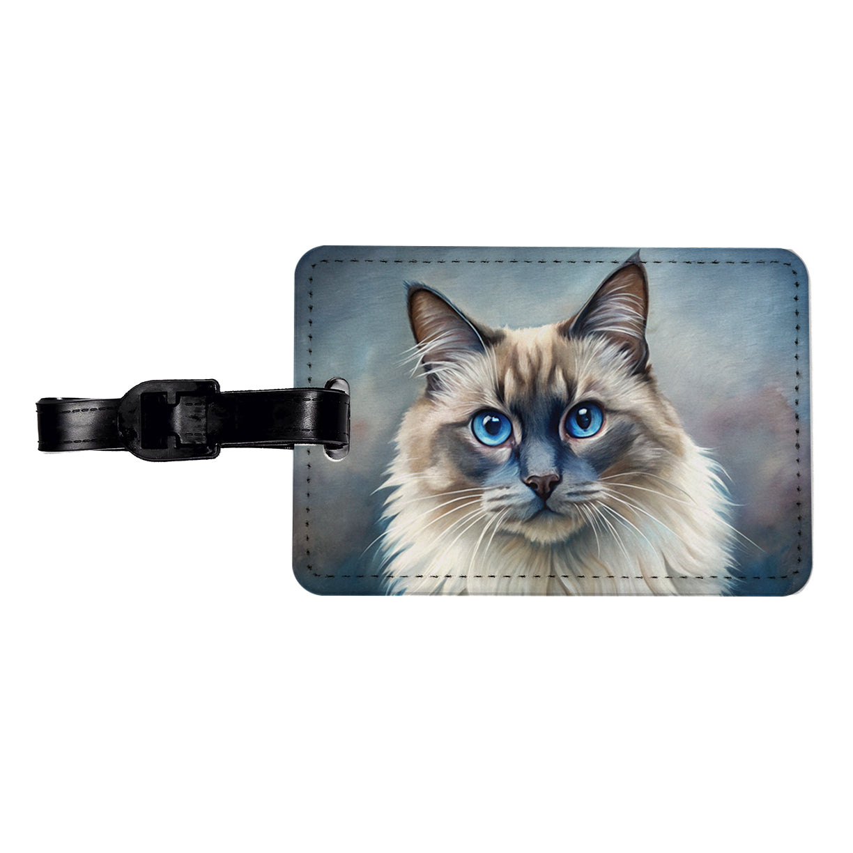 Balinese Cat Illustration Travel Faux Leather Luggage Tag