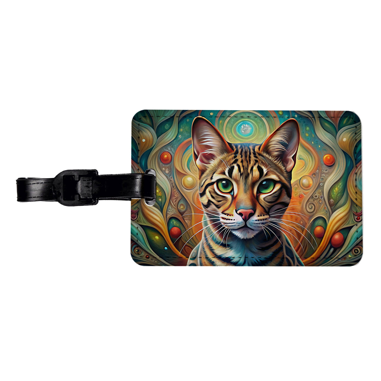 Bengal Cat Abstract Art Travel Faux Leather Luggage Tag