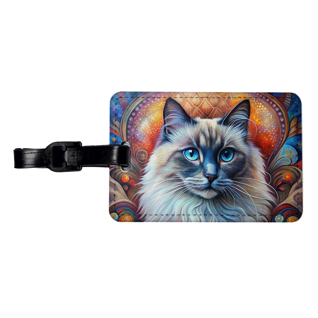 Birman Cat Abstract Art Travel Faux Leather Luggage Tag