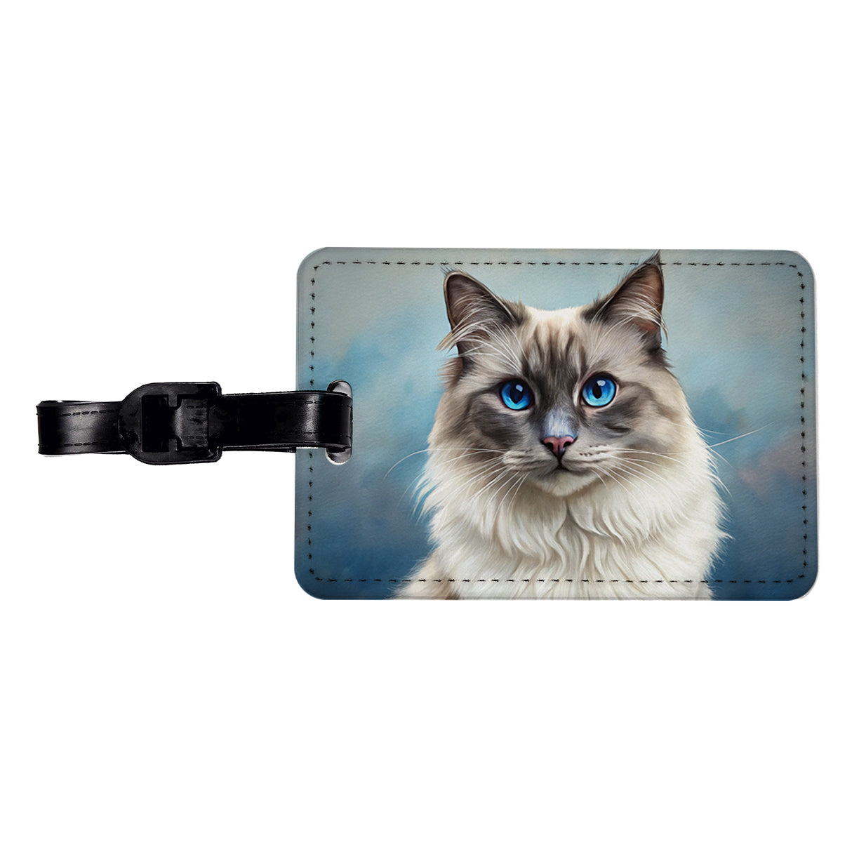 Birman Cat Illustration Travel Faux Leather Luggage Tag
