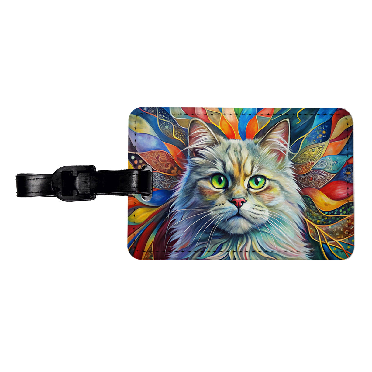 British Longhair Cat Abstract Art Travel Faux Leather Luggage Tag