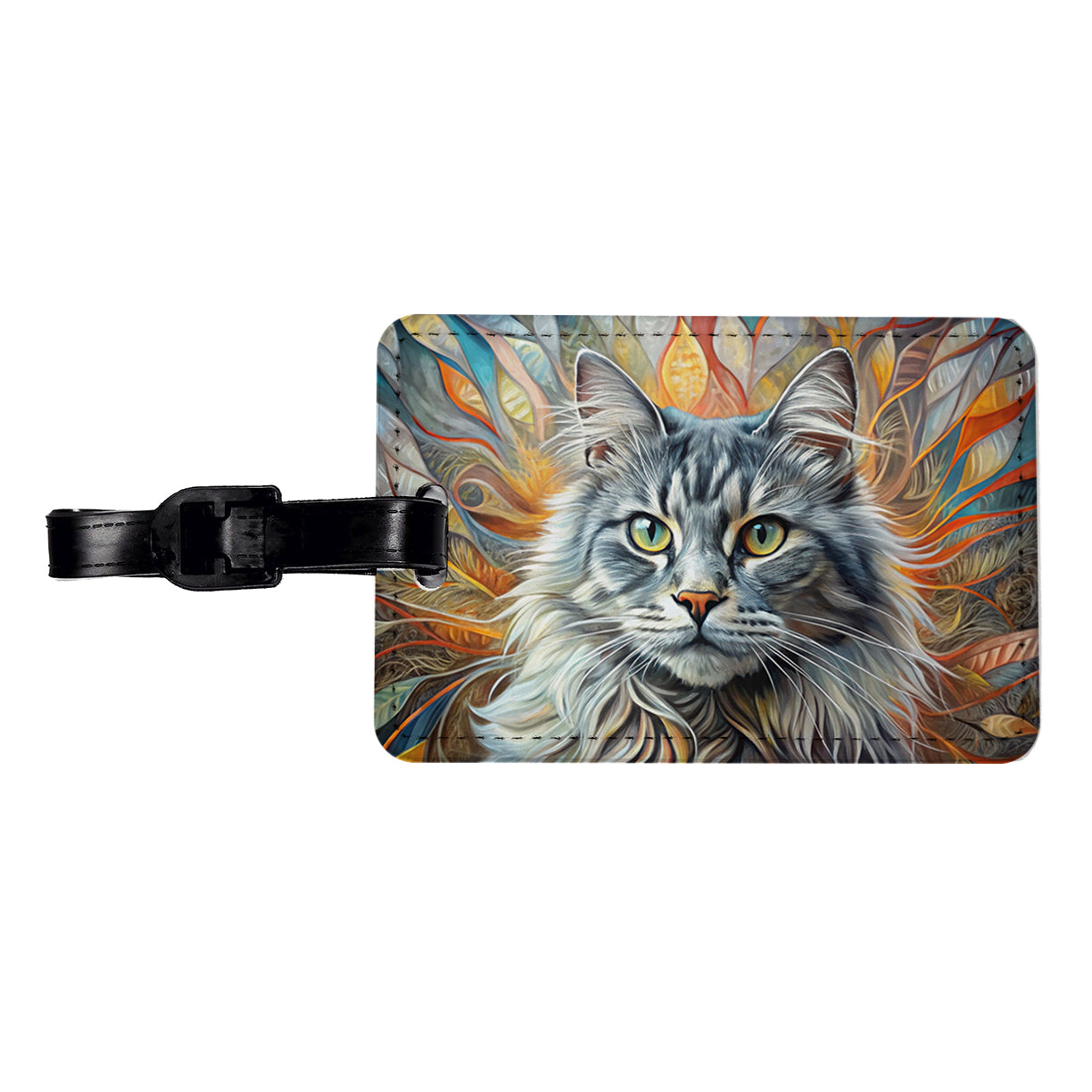 British Longhair Gray Cat Abstract Art Travel Faux Leather Luggage Tag