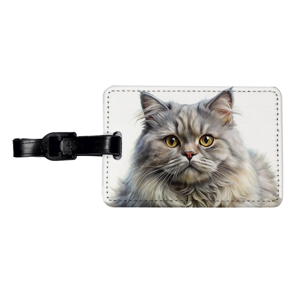 British Longhair Gray Cat Illustration Travel Faux Leather Luggage Tag