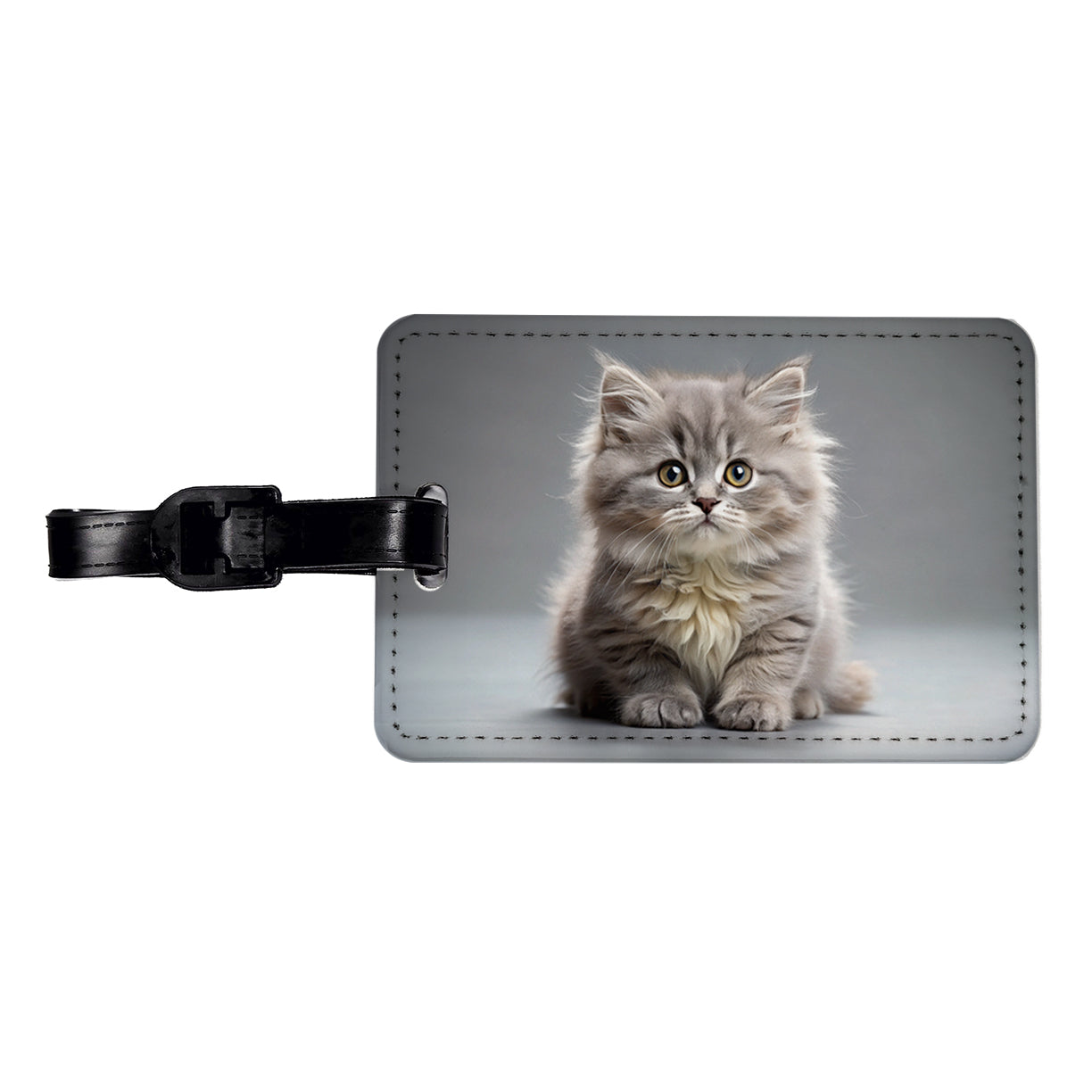 British Longhair Gray Cat Kitten Photo Travel Faux Leather Luggage Tag