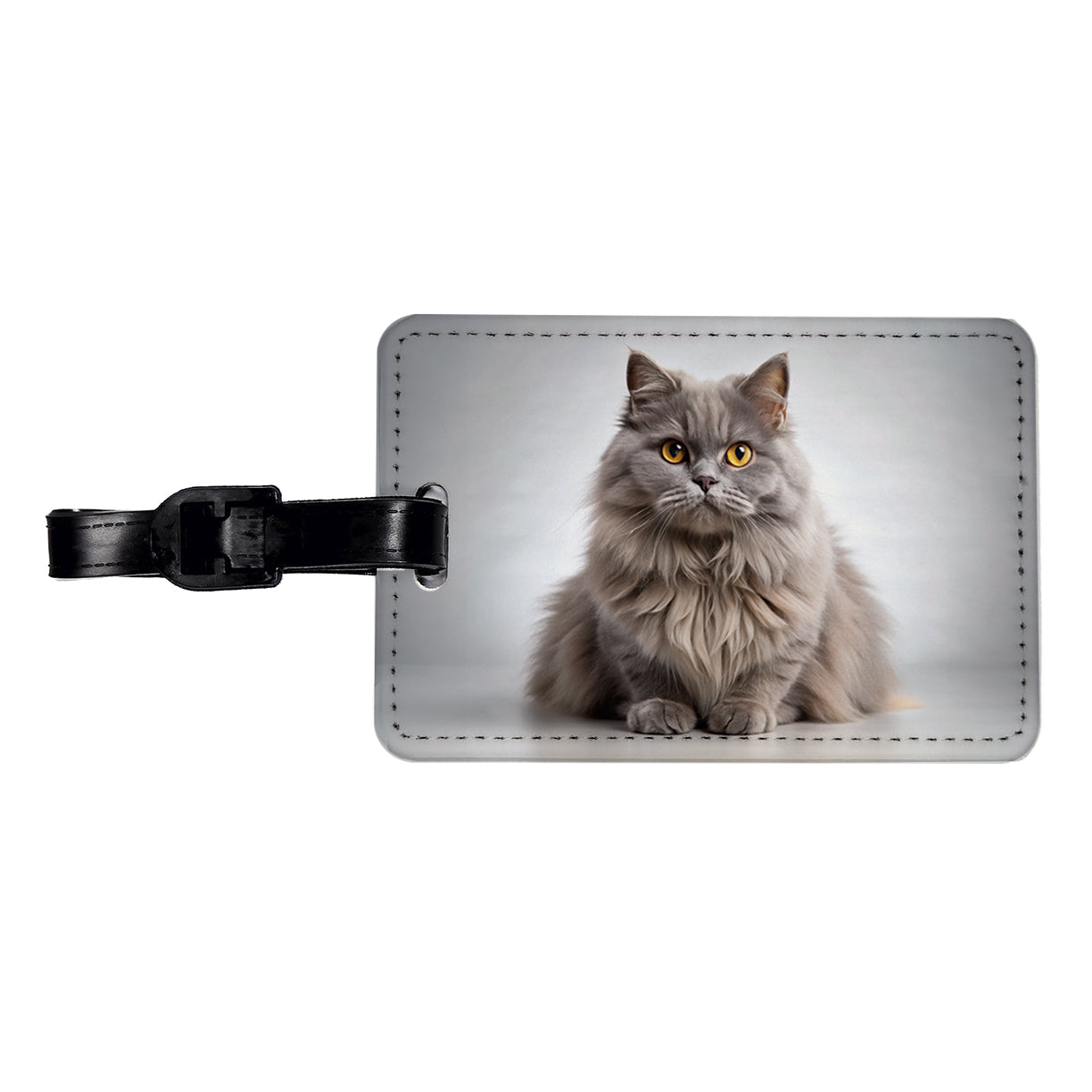 British Longhair Gray Cat Photo Travel Faux Leather Luggage Tag