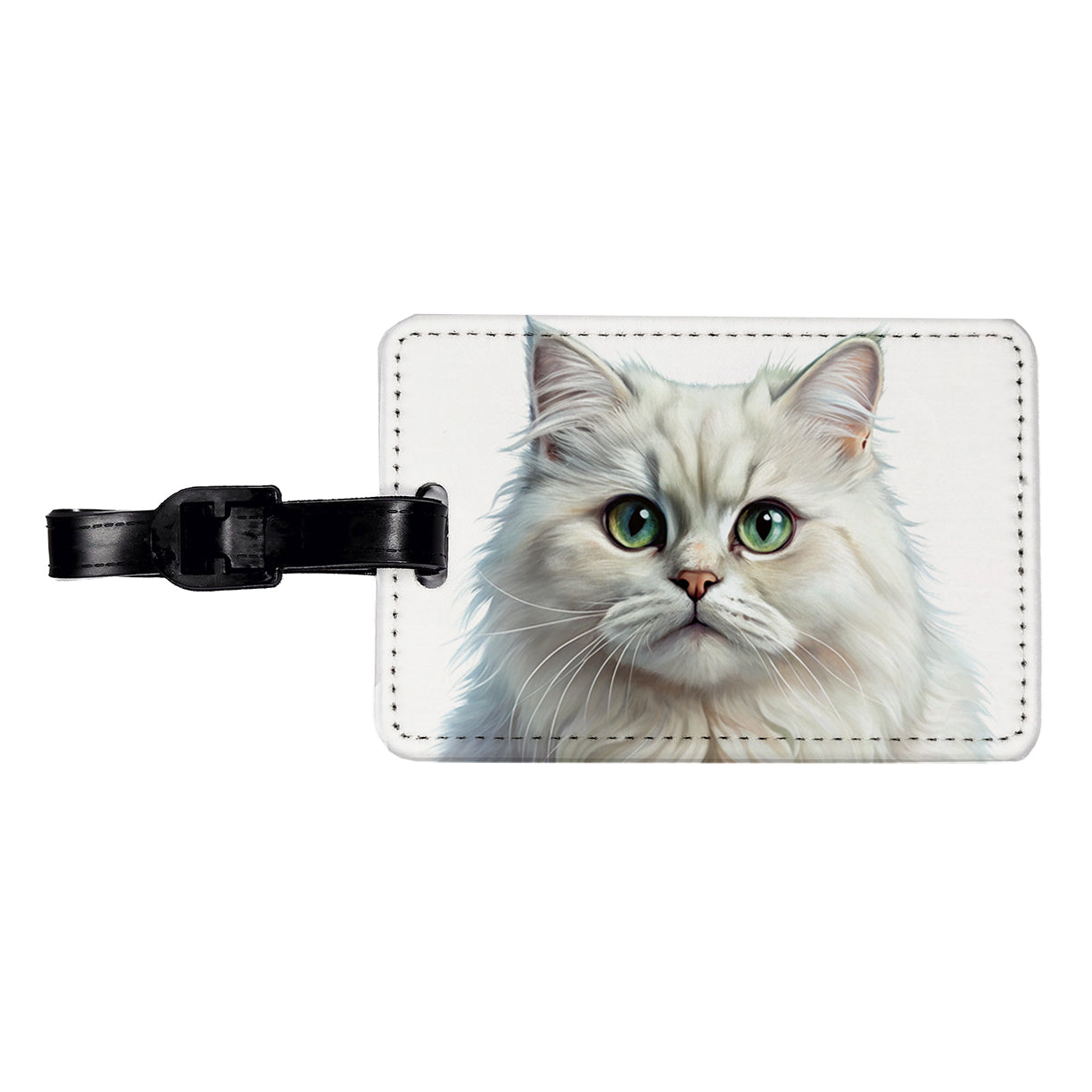 British Longhair White Cat Illustration Travel Faux Leather Luggage Tag