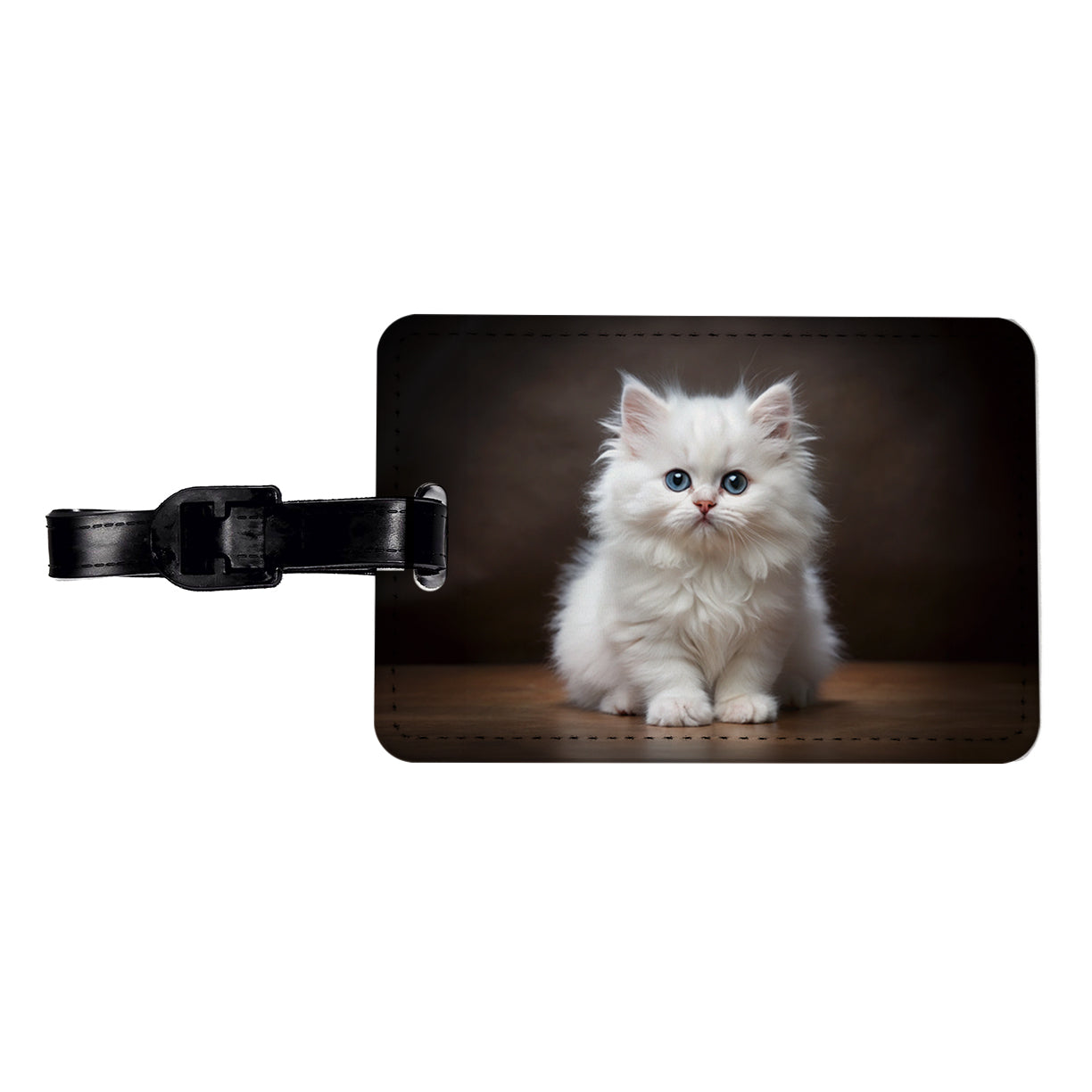 British Longhair White Cat Kitten Photo Travel Faux Leather Luggage Tag