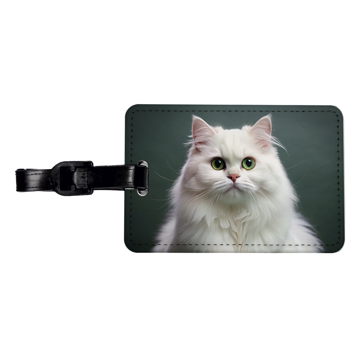 British Longhair White Cat Photo Travel Faux Leather Luggage Tag