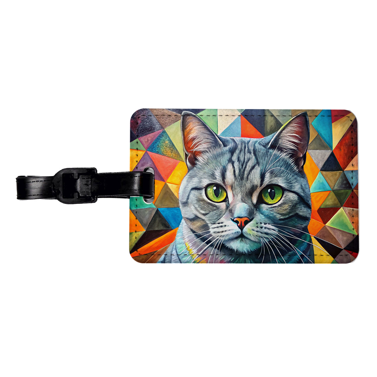 British Shorthair Gray Cat Abstract Art Travel Faux Leather Luggage Tag