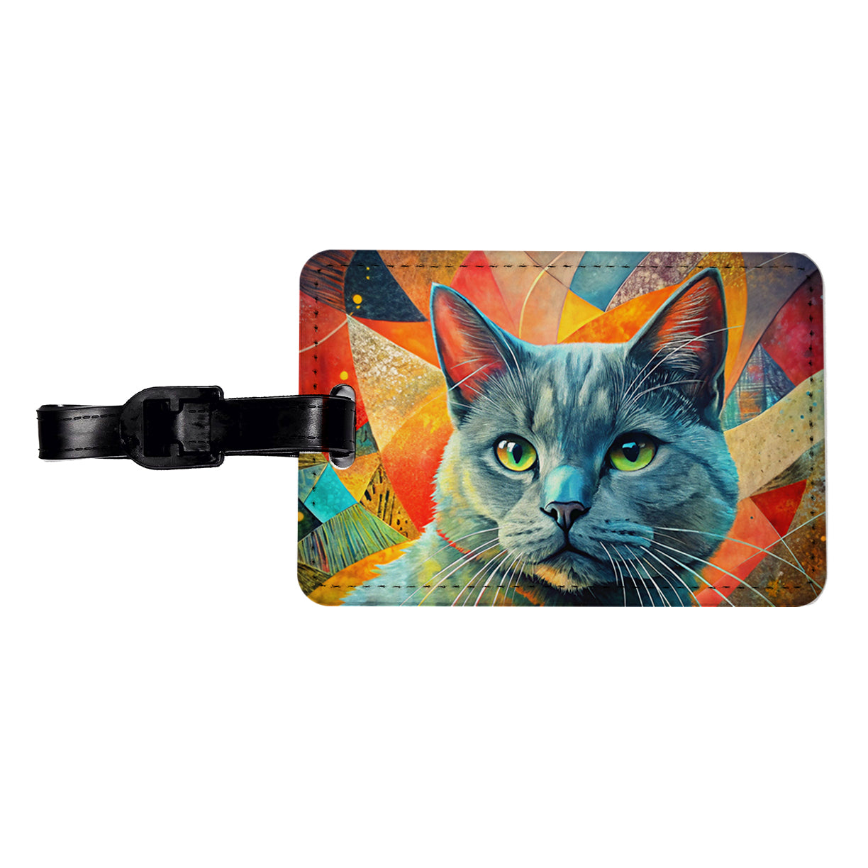 Chartreux Cat Abstract Art Travel Faux Leather Luggage Tag
