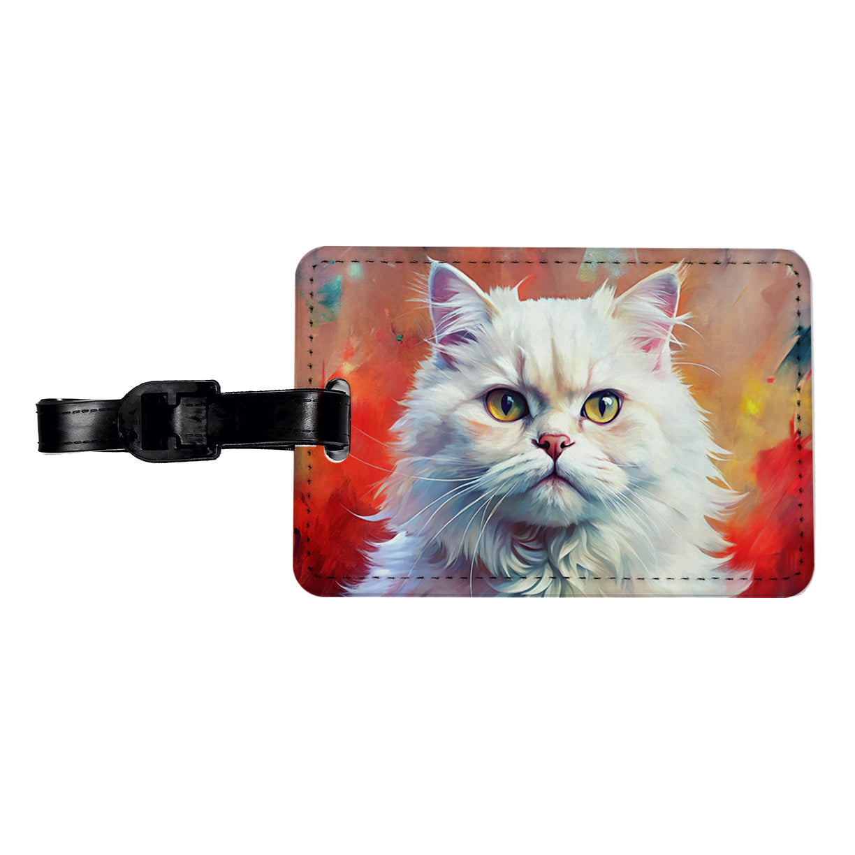 Classic Persian White Cat Abstract Art Travel Faux Leather Luggage Tag