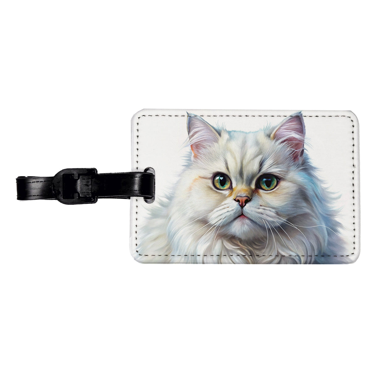 Classic Persian White Cat Illustration Travel Faux Leather Luggage Tag