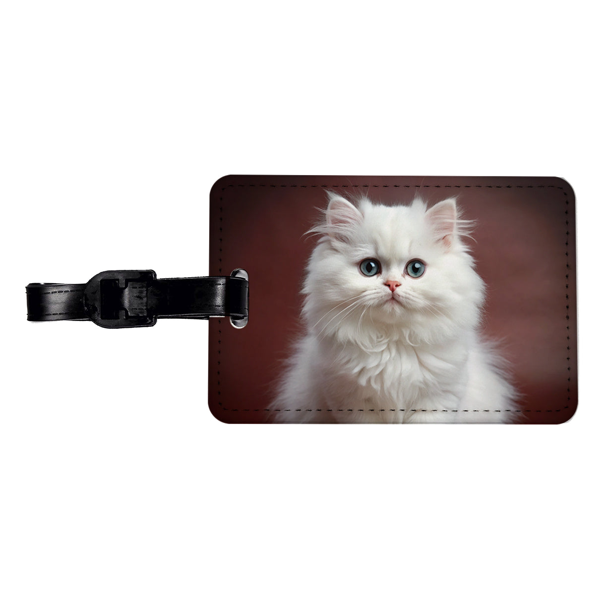 Classic Persian White Cat Kitten Photo Travel Faux Leather Luggage Tag