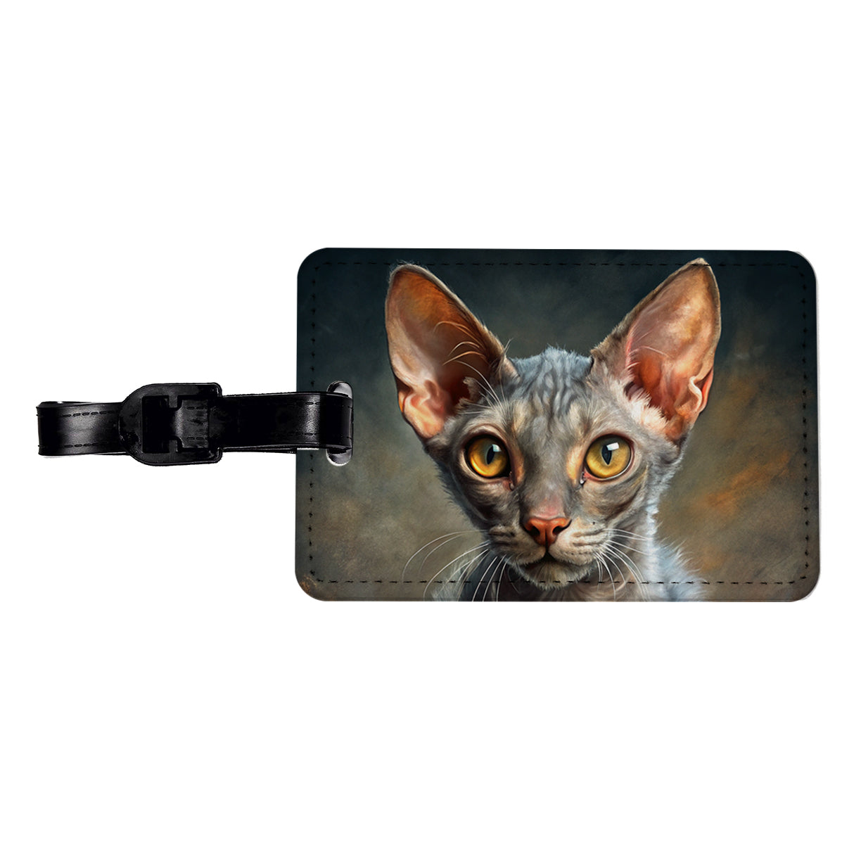 Lykoi Wolf Cat Illustration Travel Faux Leather Luggage Tag